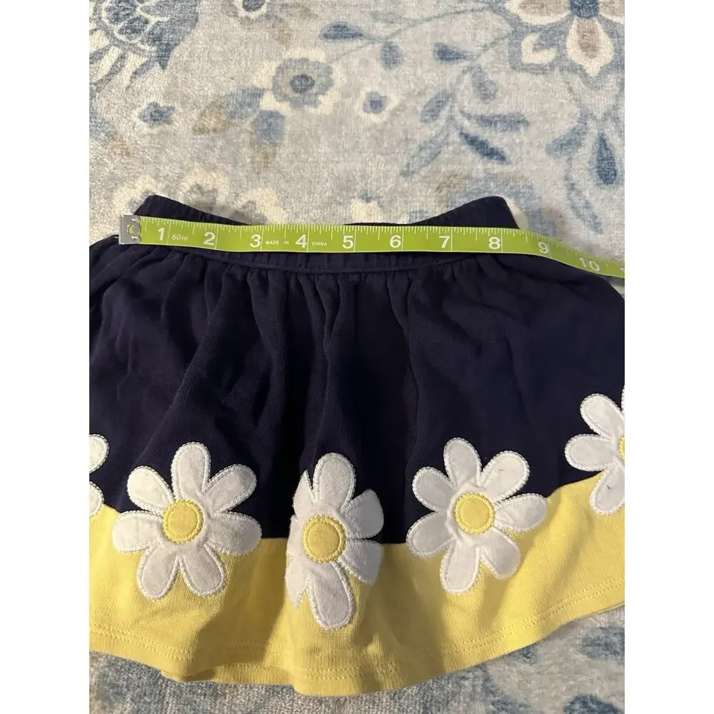 Gymboree Girls 3T Navy Floral Appliqué Pull-On A-Line Knit Cotton Skirt